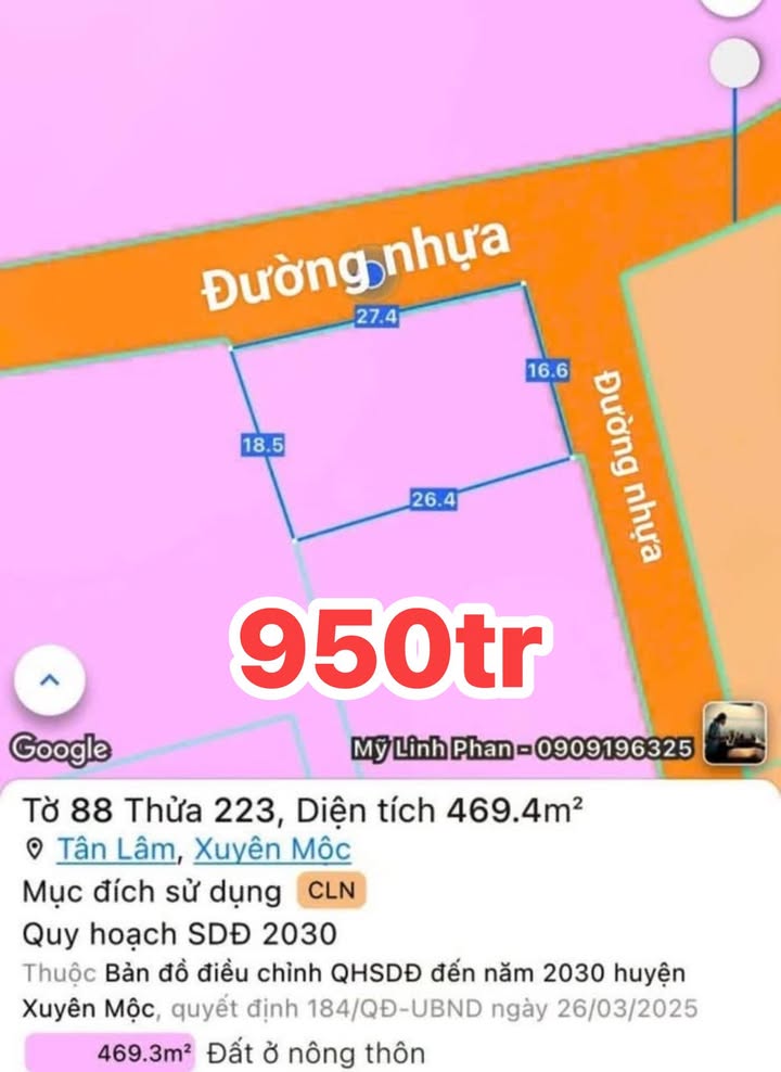 Lô đất góc Tân Lâm, Xuyên Mộc 432m² giá chỉ 950 triệu - Đầu tư sinh lời ngay!