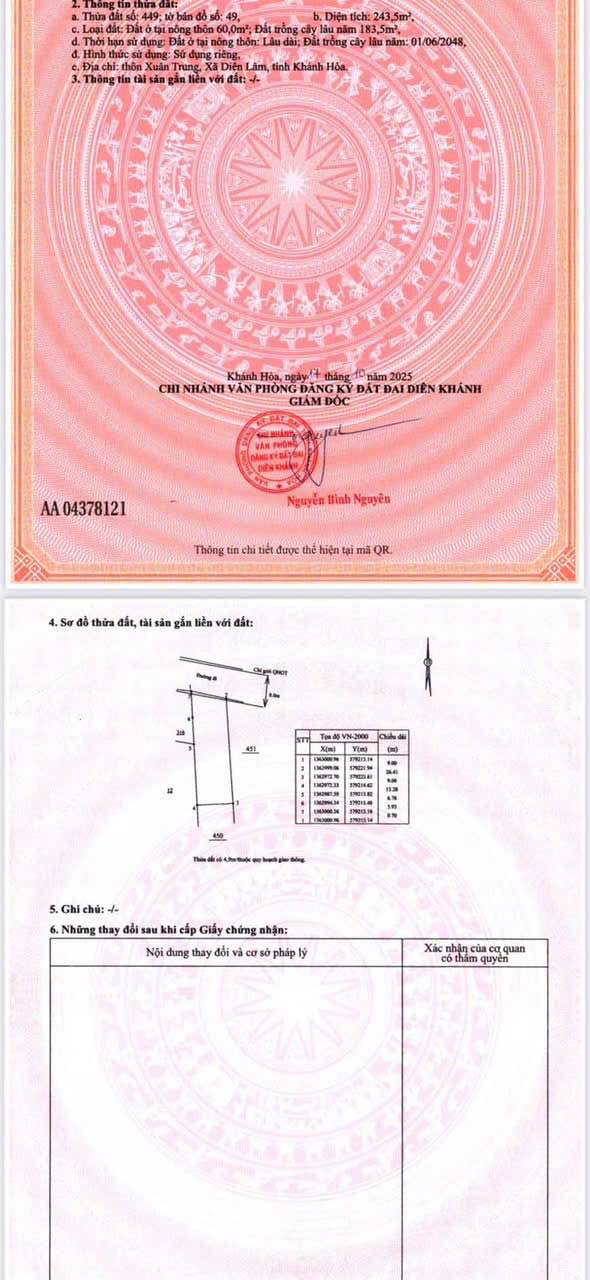 Đất Mặt Tiền 243.5m² tại Xuân Trung, Diên Khánh - Giá 619 triệu, Sổ đỏ chính chủ!