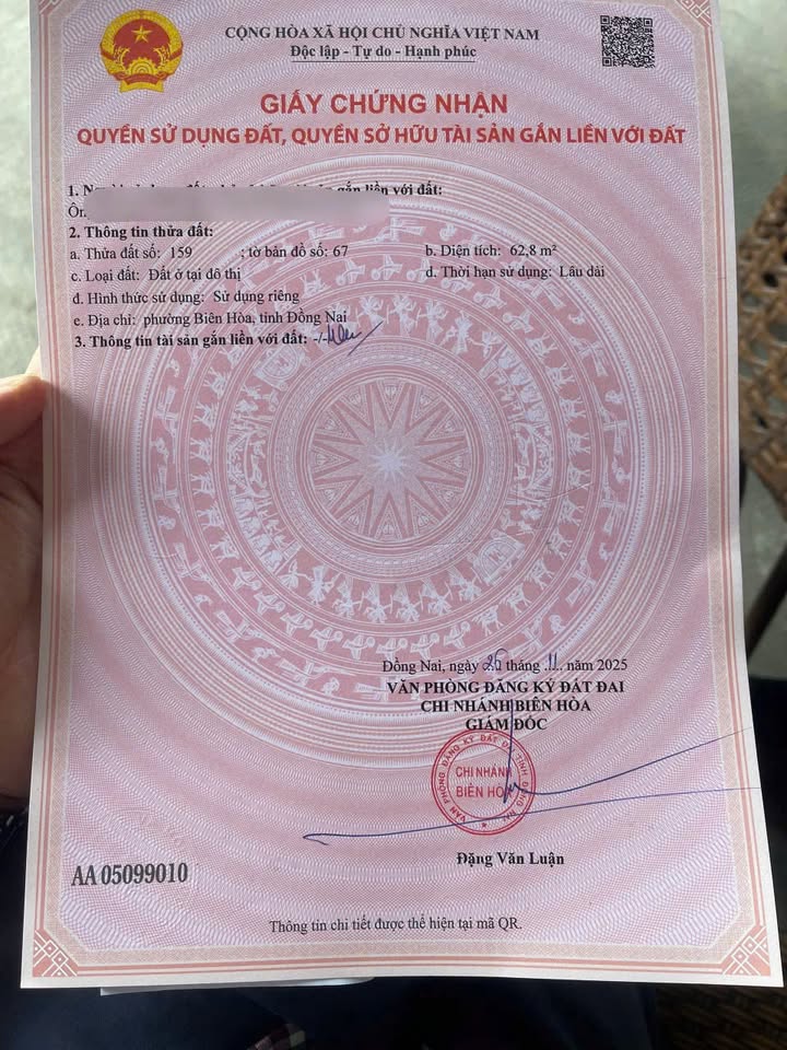 Đất sổ hồng riêng Tân Hạnh Biên Hòa 62.5m² giá 2.05 tỷ - Vị trí đẹp, xây dựng tự do!