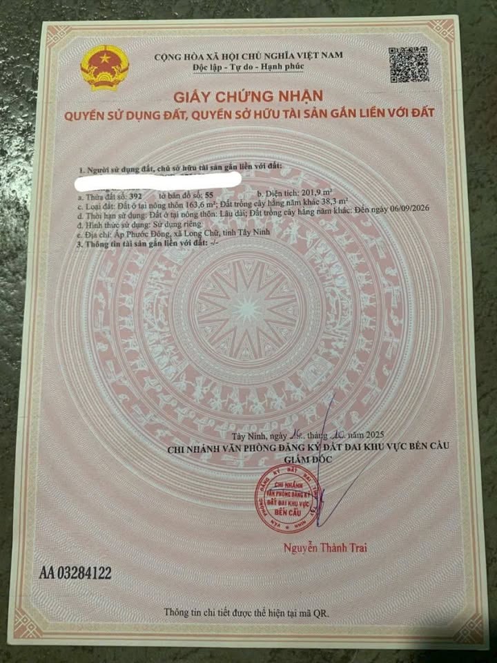 Đất thổ cư 200m² tại xã Long Chữ, Tây Ninh - Chỉ 200 triệu!