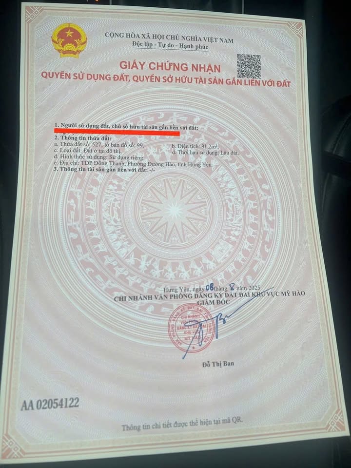 Đất thổ cư Hưng Long, Mỹ Hào 91m² giá 2.9 tỷ - Đường ô tô tránh, sổ hồng chính chủ!