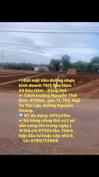 Đất mặt tiền đường 19/5 Bàu Hàm 145m² giá 750 triệu - Thích hợp đầu tư!