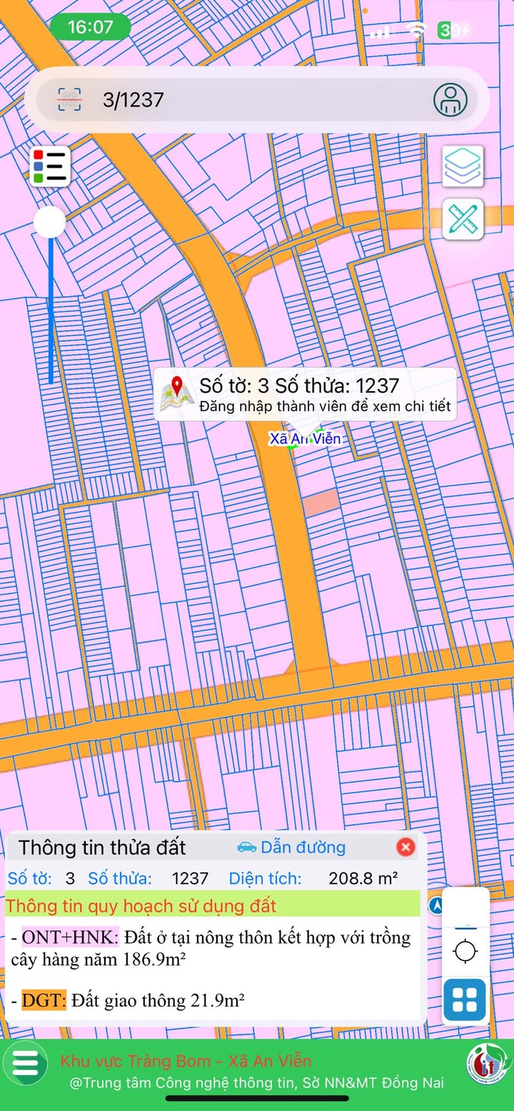 Đất thổ cư An Viễn 210m² giá thỏa thuận - Mặt tiền khu công nghiệp Giang Điền