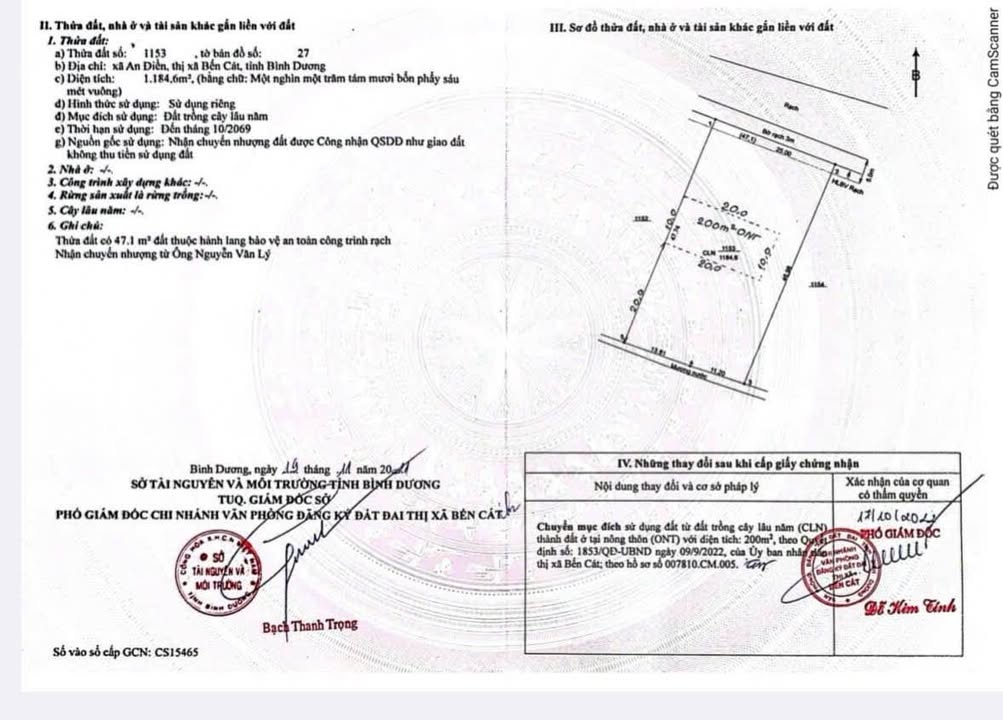 Đất An Điền Bến Cát 1184m² giá 4.8 tỷ - Sổ hồng chính chủ, gần rạch thoáng mát!