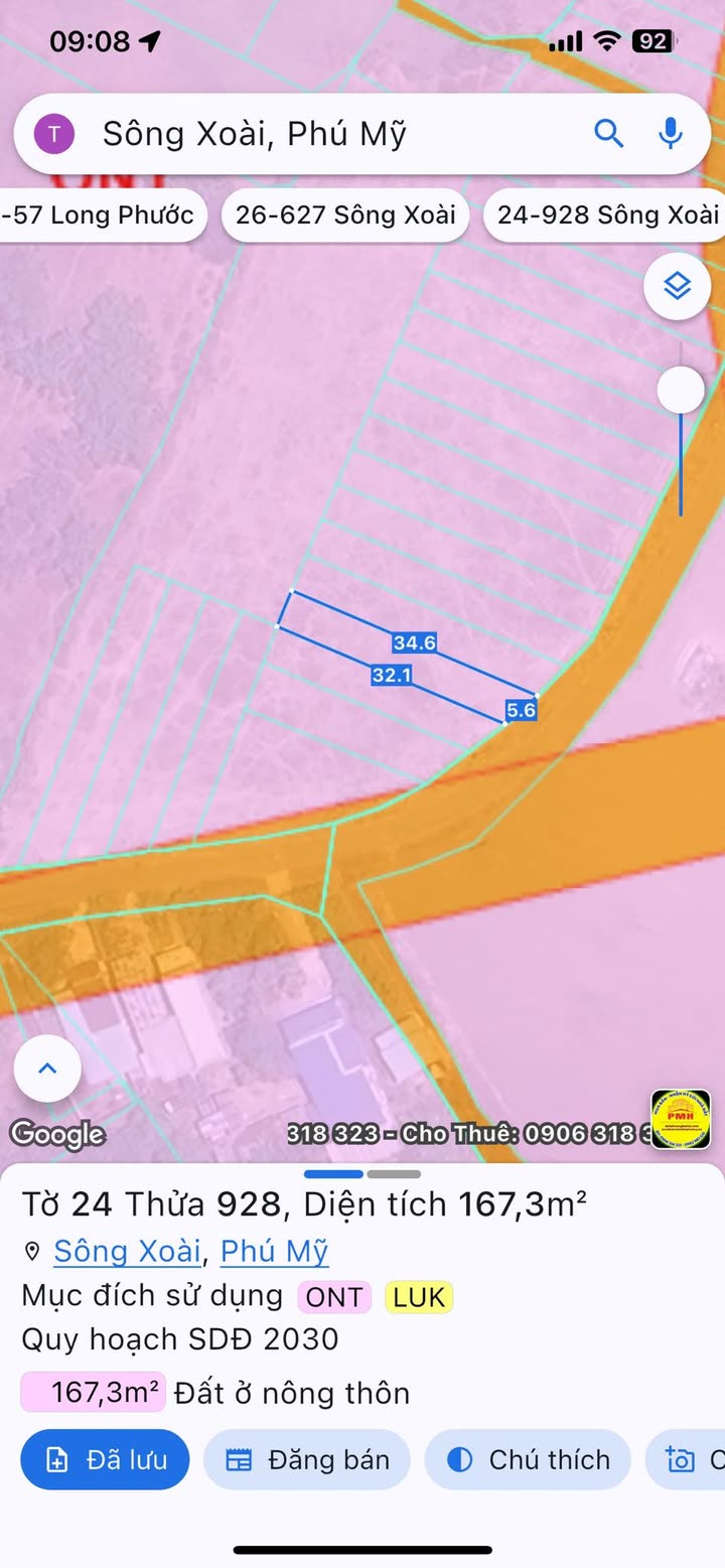 Đất thổ cư Sông Soài - Phú Mỹ 167m² giá 800 triệu - Đầu tư sinh lời ngay!