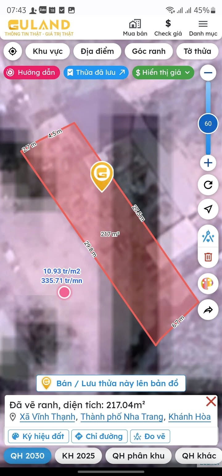 Đất nền Vĩnh Thạnh Nha Trang 215.7m² giá 2.6 tỷ - Bán gấp gần đường 23/10!