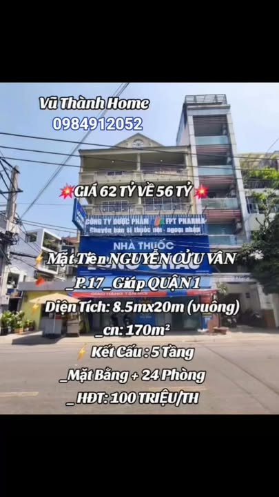 FrontHouse góc 2 mặt tiền Nguyễn Cửu Vân, quận 1 - Diện tích 170m², giá chỉ 56 tỷ!