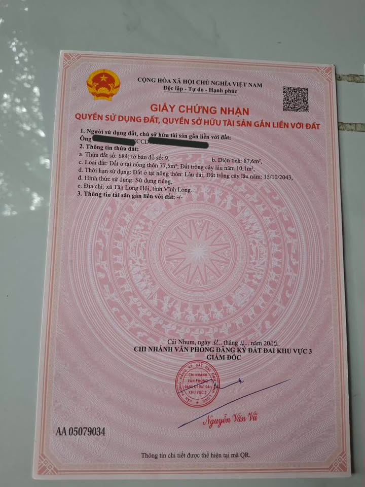 Đất nền Tân Long Hội, Mang Thít 87m² giá 265 triệu - Đầu tư sinh lời ngay!