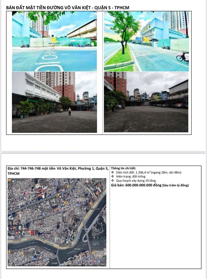 Đất mặt tiền Võ Văn Kiệt, Quận 5 diện tích 1206m² giá 600 tỷ - Cơ hội đầu tư cực hấp dẫn!