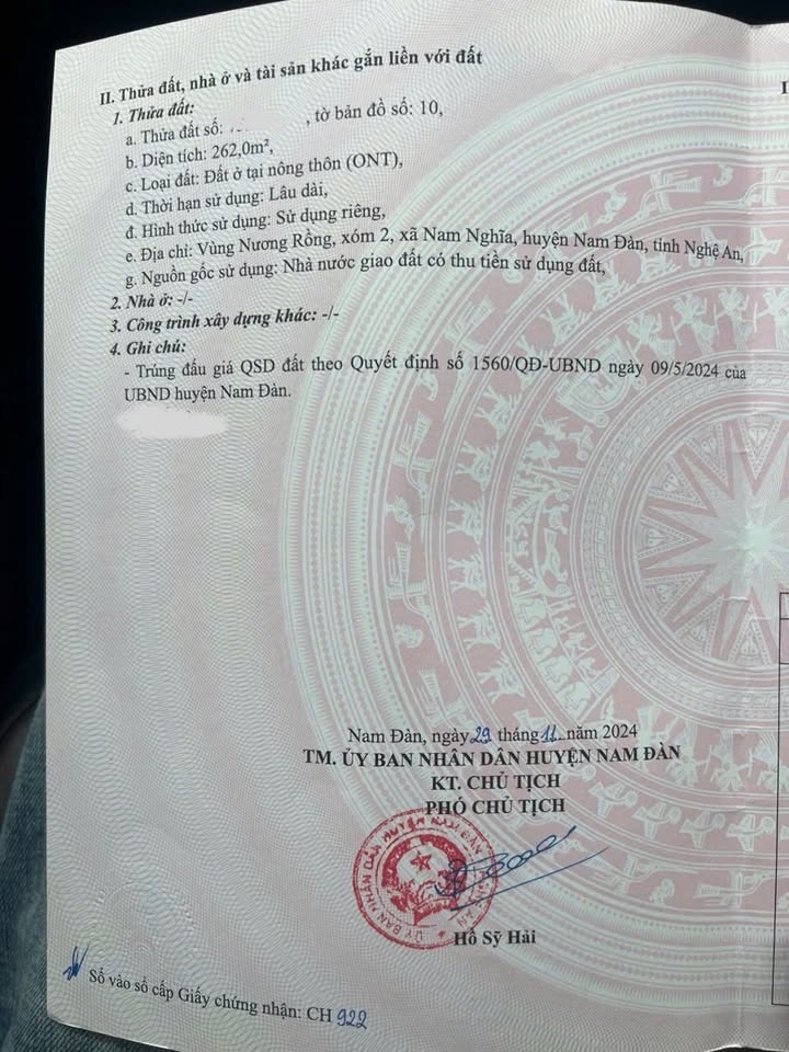 Đất đấu giá Nam Rồng, Nam Nghĩa 262m² giá 1.1 tỷ - Vị trí trung tâm thuận lợi!