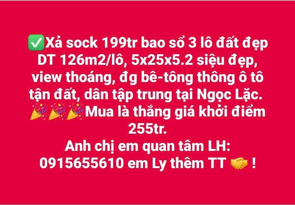 Đất nền xã Kiên Thọ, Ngọc Lặc 125m² chỉ 199 triệu - Cơ hội đầu tư tuyệt vời!