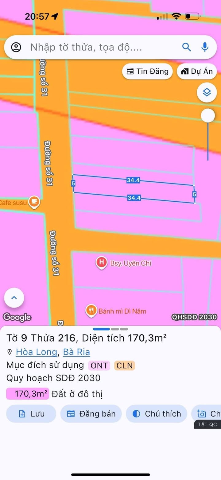 Đất mặt tiền đường số 31 Hoà Long, Bà Rịa 170m² giá 2.29 tỷ - Hướng Tây, sổ hồng riêng!