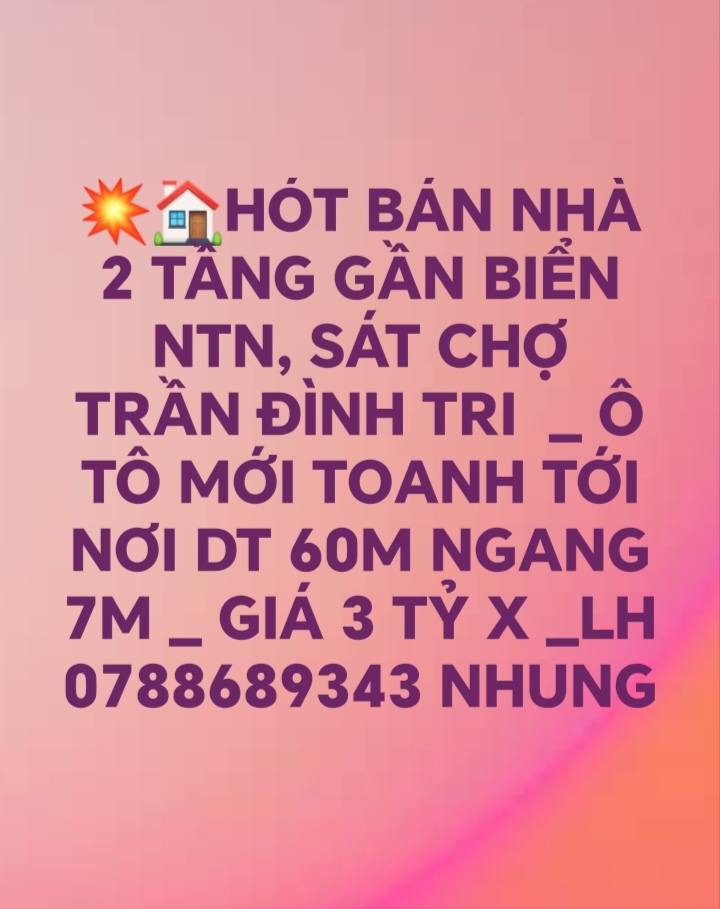 Nhà 2 tầng gần biển Trần Đình Tri 60m² giá 3 tỷ - Ô tô vào tận nơi!
