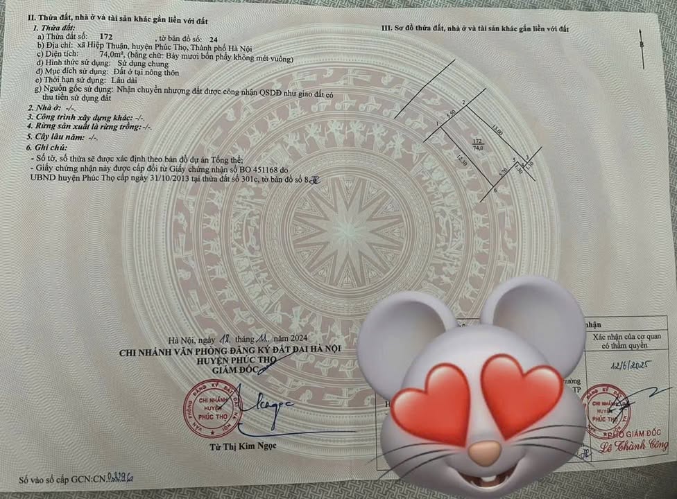 Đất nền Hiệp Thuận Phúc Thọ 74m² giá 5.18 tỷ - Tiềm năng sinh lời cao!