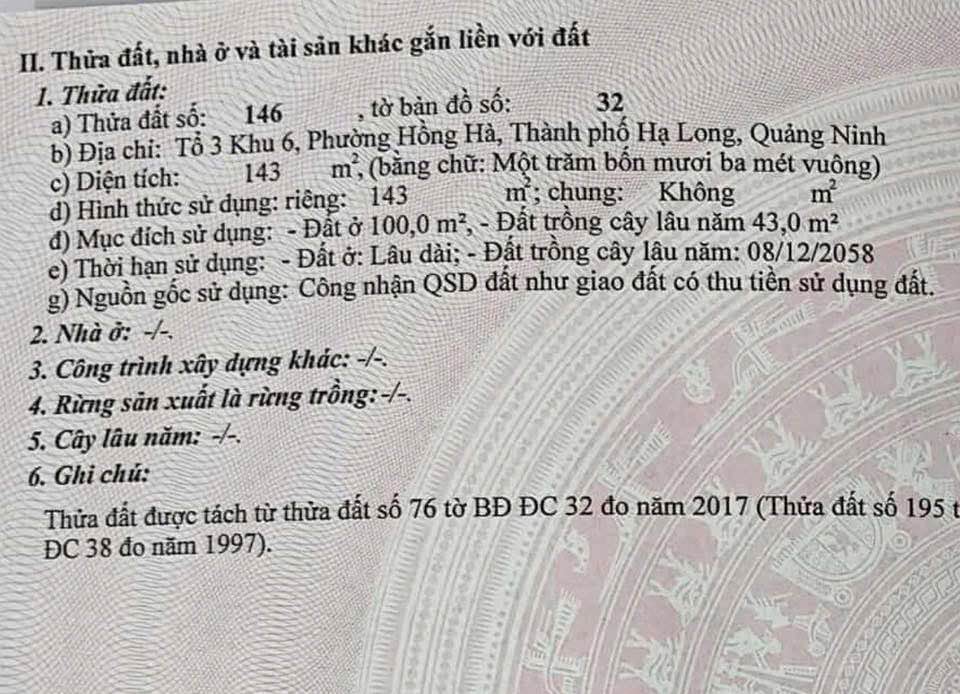 Đất nền Móng Cái 143m² giá 3.1 tỷ - Vị trí đắc địa, tiện ích xung quanh.