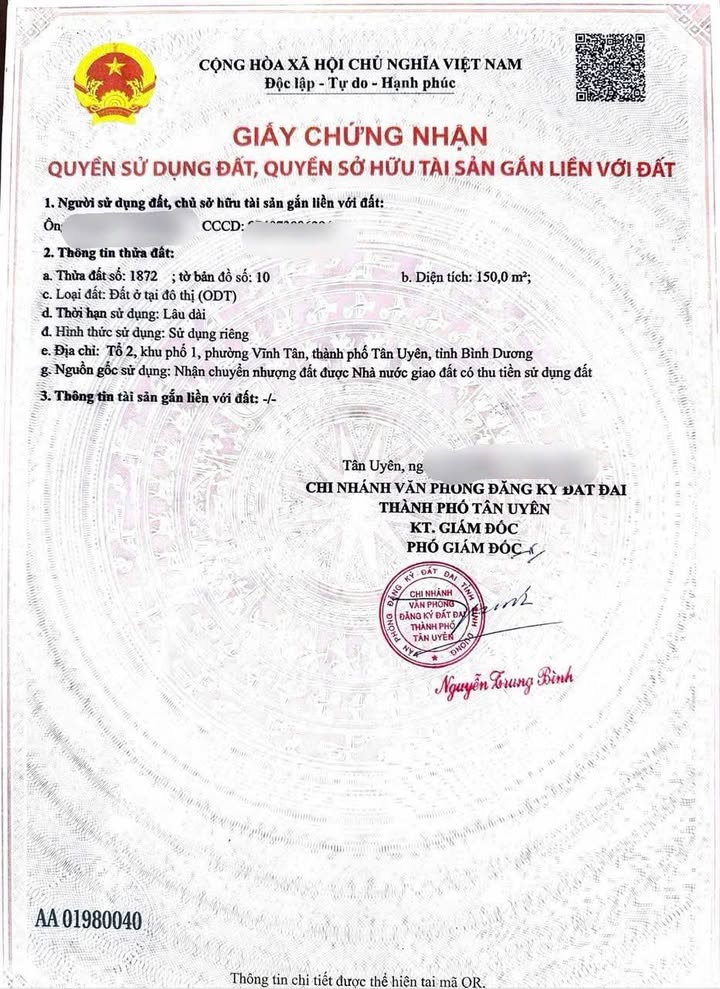 Đất Vĩnh Tân, Tân Uyên 150m² giá 2.25 tỷ - Chính chủ bán gấp!