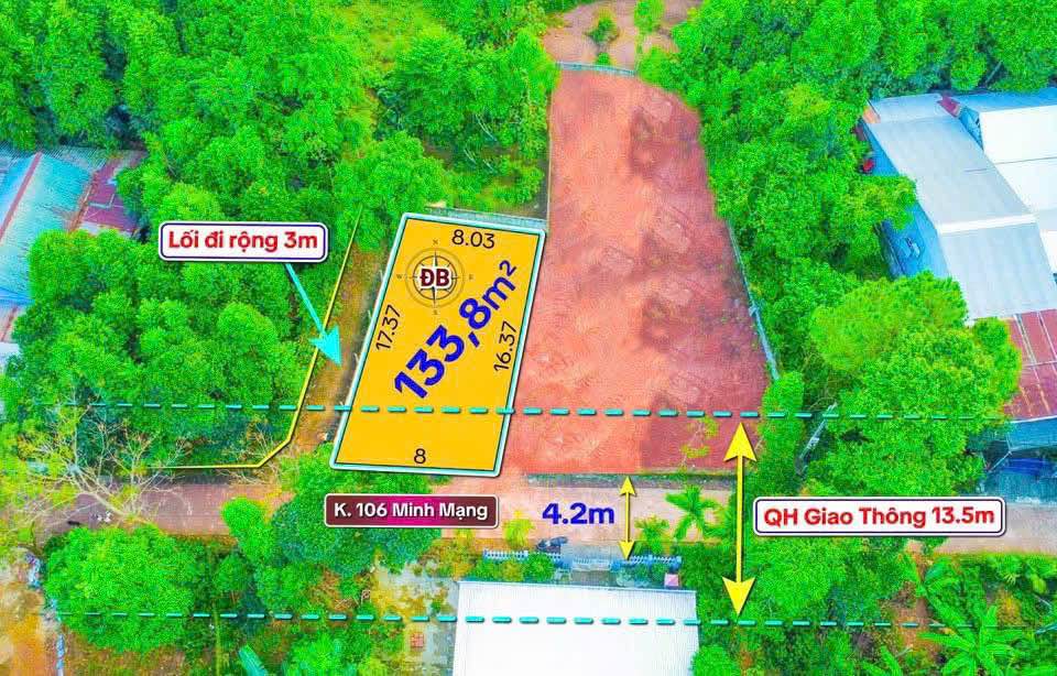 Đất đẹp 2 mặt tiền kiệt 106 Minh Mạng, 133.8m² giá 1.82 tỷ - Vị trí cao ráo, không lo ngập!