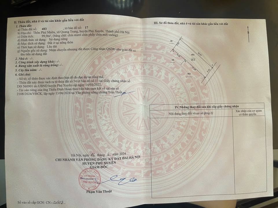 Đất nền Quang Trung, Phú Xuyên 99m² giá 1.7 tỷ - Tiện ích đầy đủ, chính chủ bán!