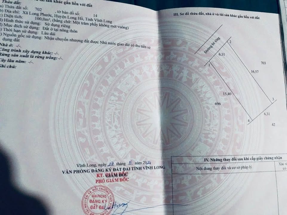 Đất nền thổ cư 100m² tại Long Phước, Vĩnh Long - Giá chỉ 520 triệu!