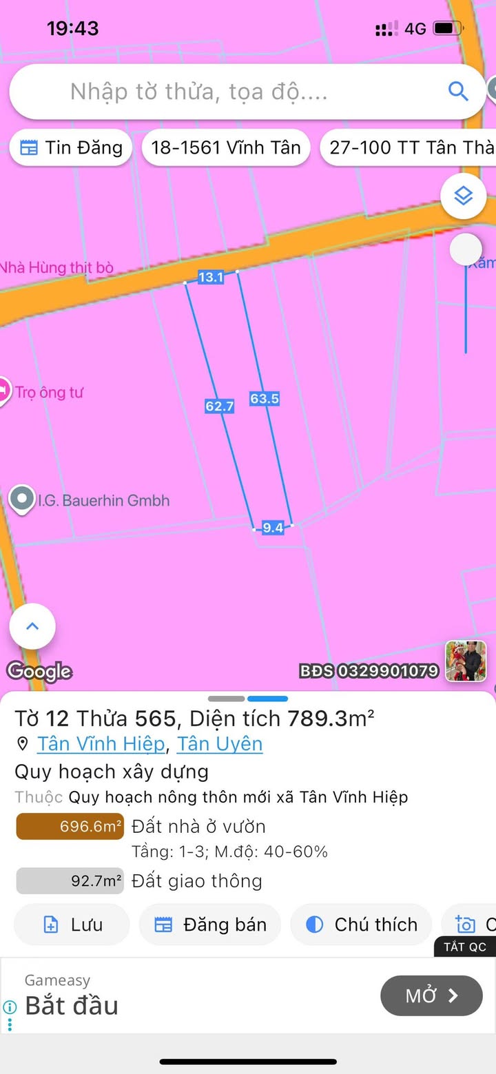 Đất nền Tân Vĩnh Hiệp 789m² giá 6.3 tỷ - Bán gấp, thương lượng trực tiếp!