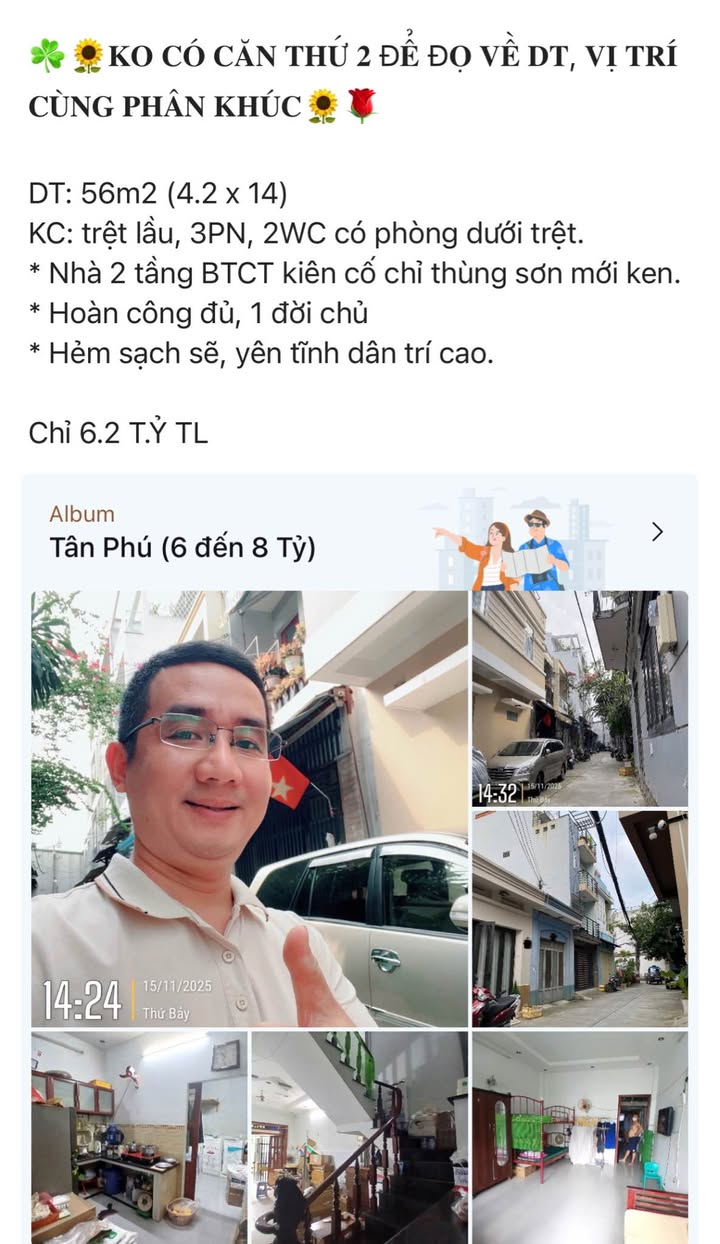 Nhà Gò Dầu, Tân Sơn Nhì 56m² giá 6.2 tỷ - Hẻm xe hơi tránh nhau, dân trí cao!