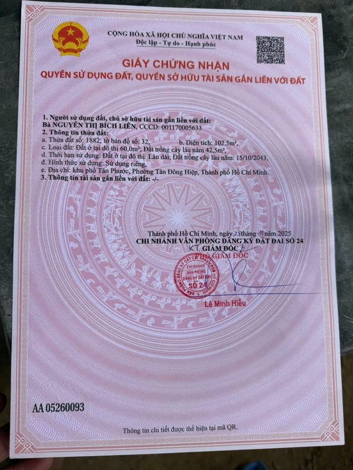Nhà bán phường Tân Đông Hiệp, Dĩ An 102.5m² giá 3.95 tỷ - Mặt tiền đường nhựa Cây Da!