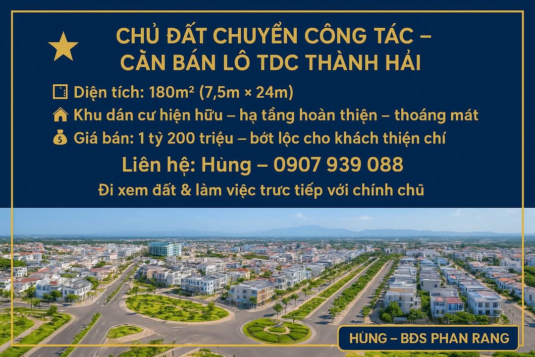 Đất nền Thành Hải 180m² giá 1.2 tỷ - Pháp lý rõ ràng, sang tên nhanh!