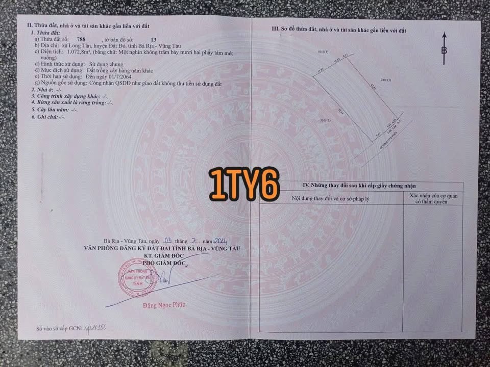 Đất sào Long Tân 1000m² giá chỉ 1.6 tỷ - Pháp lý sổ hồng đầy đủ!