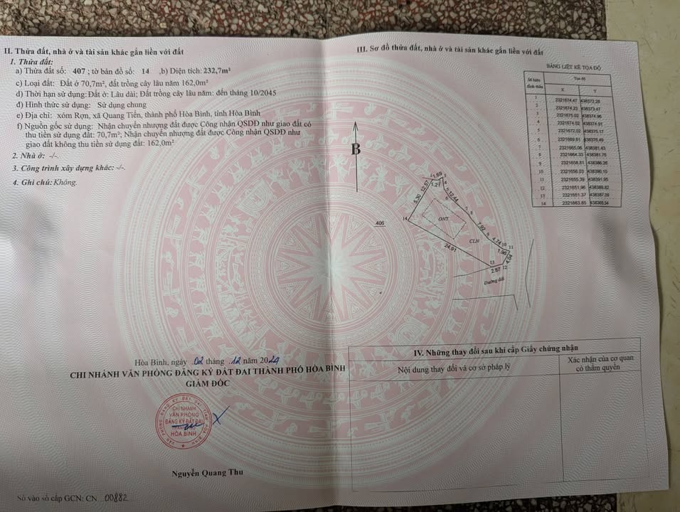 Đất nền Hòa Bình 233m² giá 2 tỷ - Sổ đỏ chính chủ, ô tô vào tận nơi!