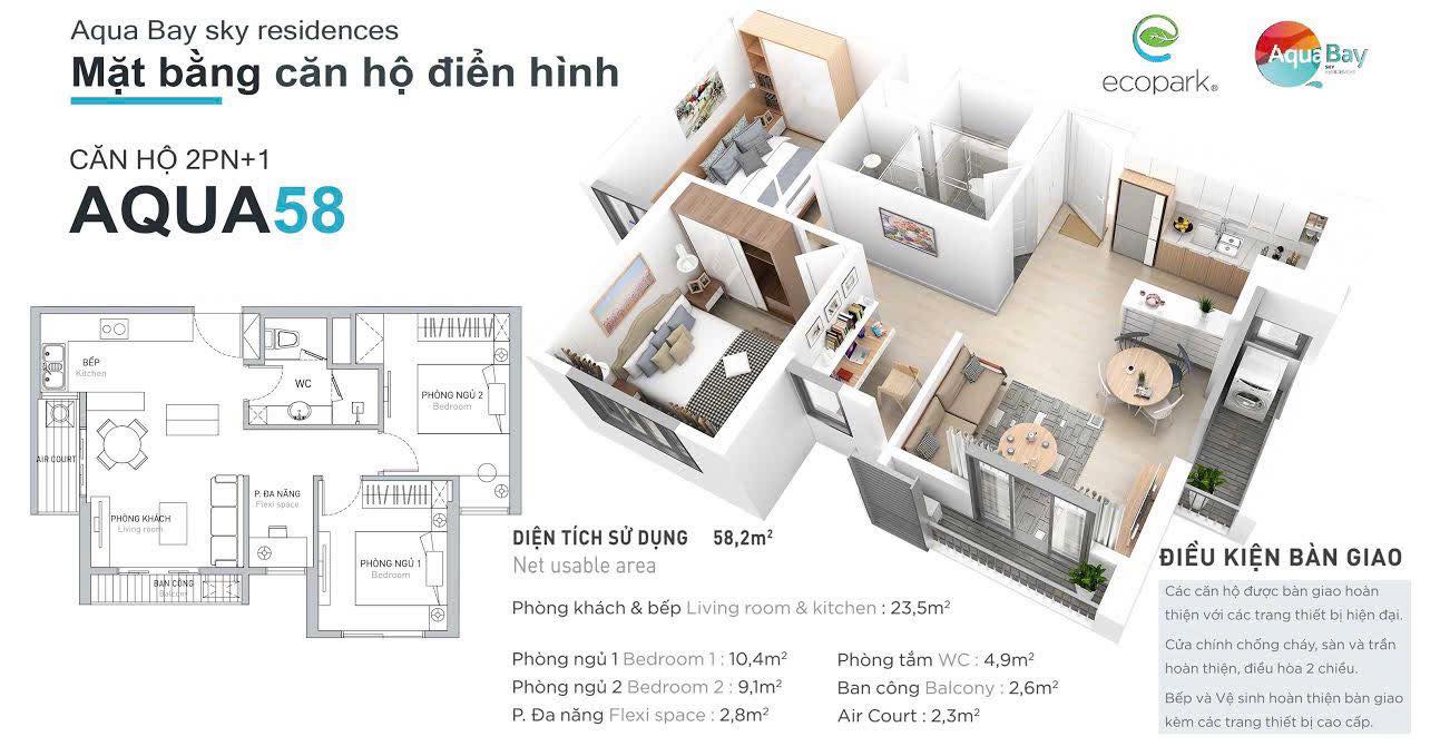 Căn hộ AquaBay Xuân Quan 58m² giá 3.8 tỷ - View nội khu tuyệt đẹp!