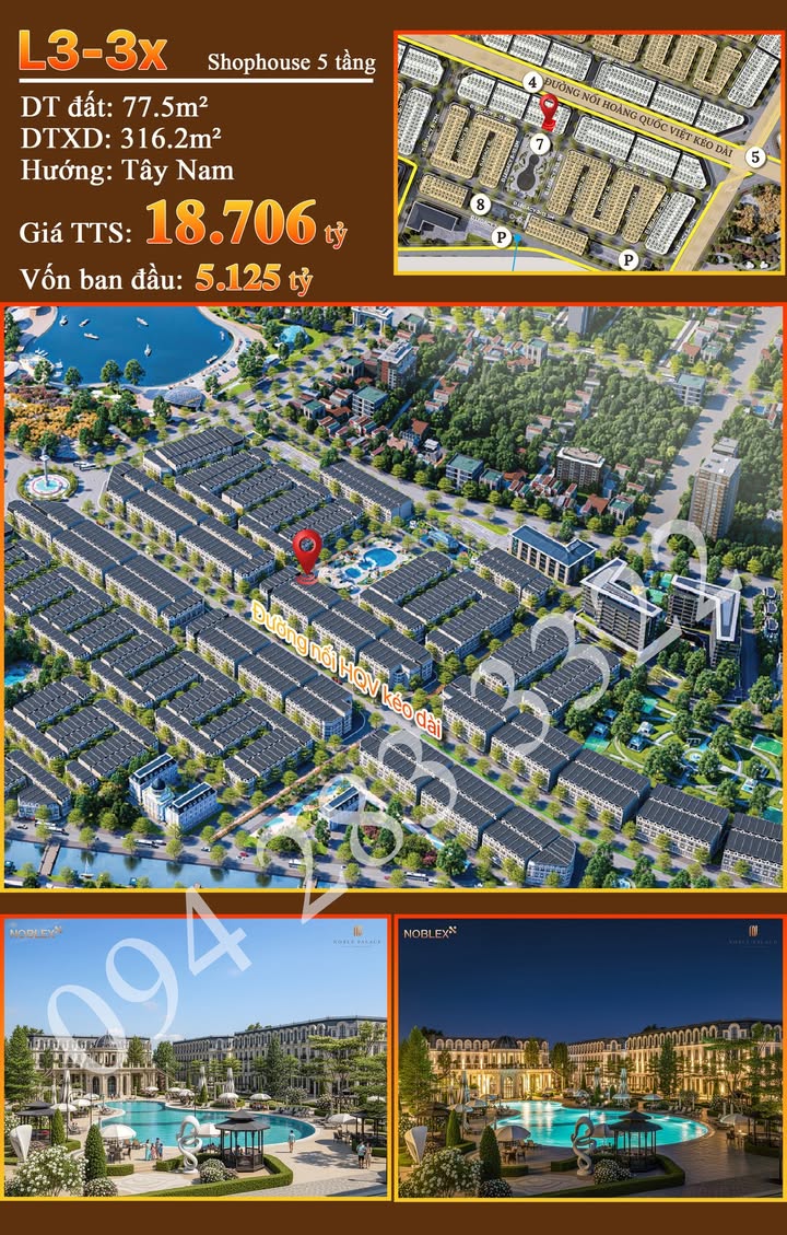 Shophouse Noble Palace Đan Phượng 77.5m² giá 18.621 tỷ - View bể bơi trung tâm đẳng cấp!