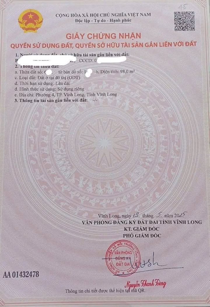 Đất nền thổ cư 98m² tại Phước Hậu, Vĩnh Long - Ô tô tới đất, giá chỉ 1.42 tỷ!