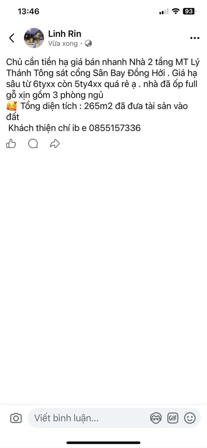 Nhà 2 tầng mặt tiền Lý Thánh Tông, 265m² giá 5.4 tỷ - Cơ hội đầu tư tuyệt vời!