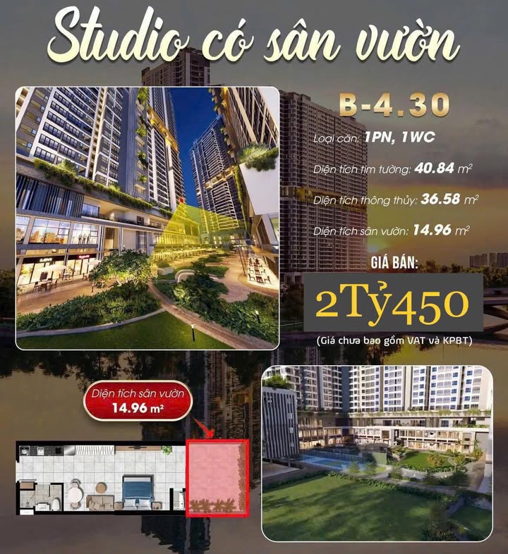 Căn hộ The Gió Riverside Dĩ An 14m² giá 600 triệu - Sân vườn riêng hiếm có!