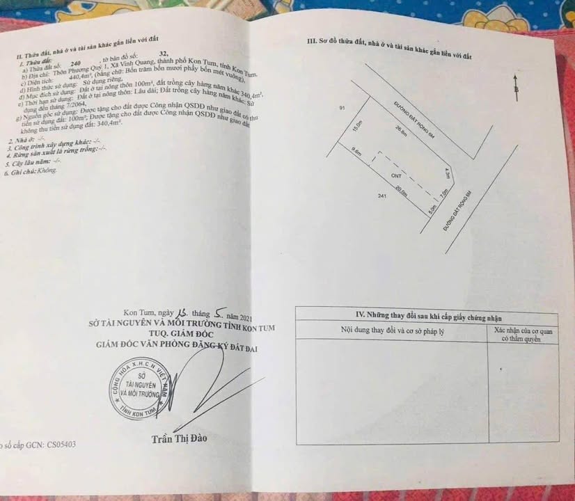 Đất thổ cư 2 mặt tiền Vinh Quang, Kon Tum 443.2m² giá 850 triệu - Đầu tư sinh lời lý tưởng!