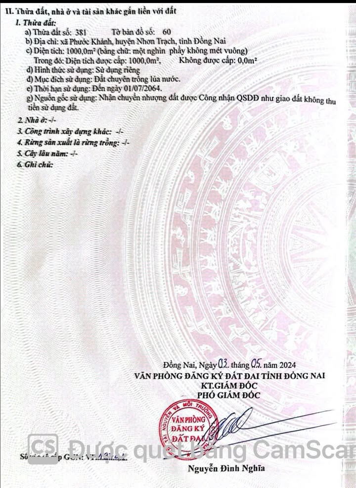 Đất ruộng 1.000m² xã Đại Phước, Nhơn Trạch - Giá chỉ 850 triệu, dễ thương lượng!