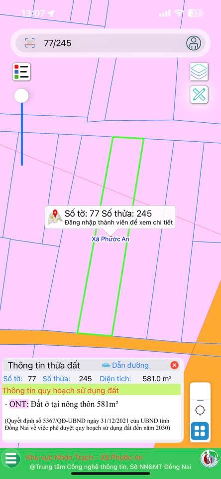 Đất nền xã Phước An Nhơn Trạch 581m² - Mặt tiền ô tô, đầu tư sinh lời!