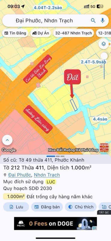 Đất nền Nhơn Trạch 1000m² giá chỉ 1.15 tỷ - Mặt tiền rạch lớn, vị trí đắc địa!