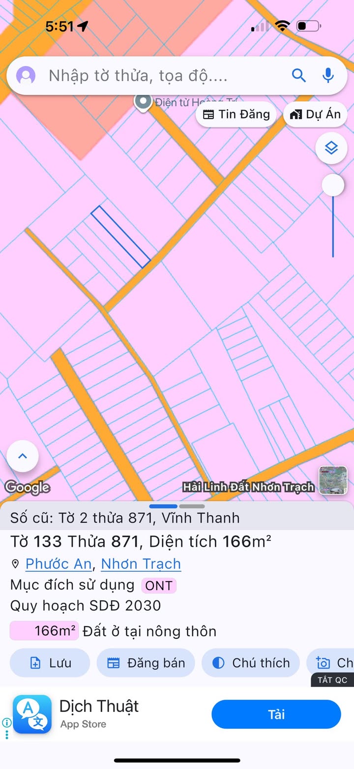 Đất thổ cư Vĩnh Thanh Đường Nhơn Trạch 166m² giá 2.2 tỷ - Cơ hội đầu tư tuyệt vời!