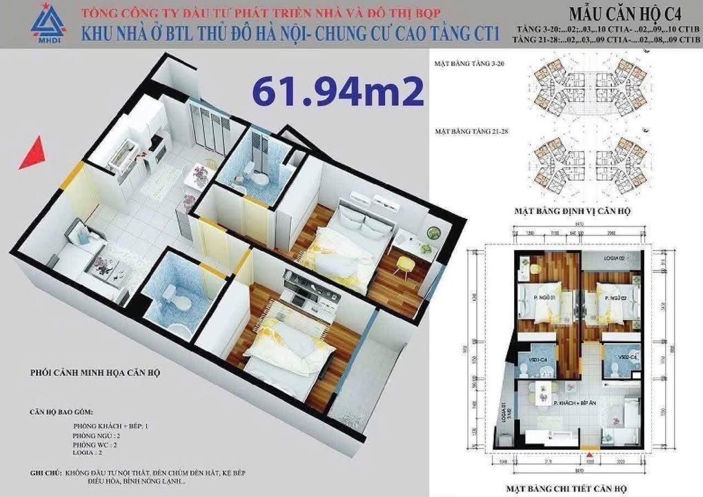 Chung cư Bộ Tư Lệnh Thủ Đô Yên Nghĩa 62m² giá 1-2 tỷ - Sổ đỏ chính chủ, nội thất đầy đủ!
