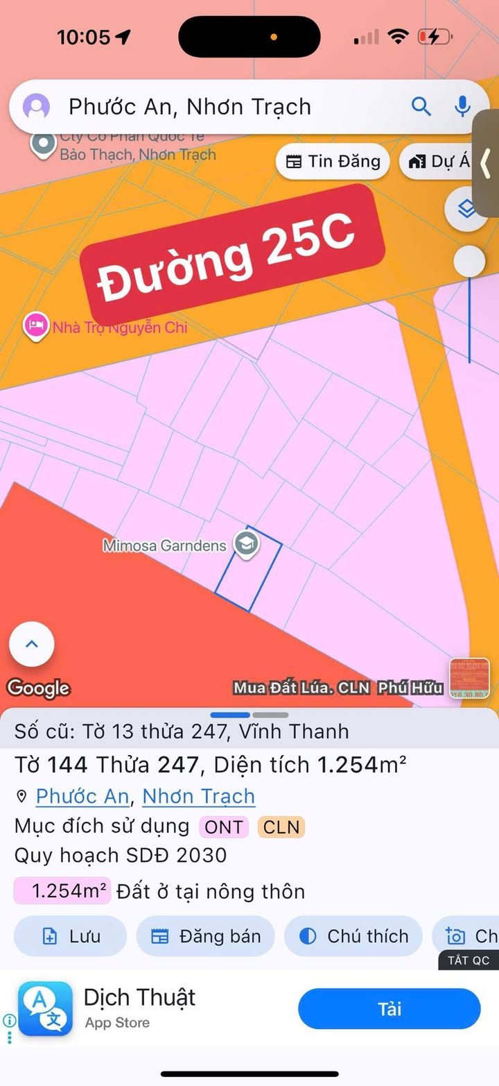 Đất nền Vĩnh Thanh, Nhơn Trạch 1254m² giá 7 tỷ - Ô tô tới nơi!