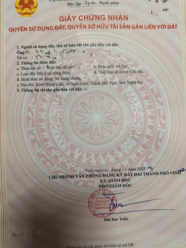 Đất nền xóm Hồng Liên, Nghi Liên, TP Vinh 64,7m² giá 1,4 tỷ - Vị trí thuận lợi cho gia đình trẻ!