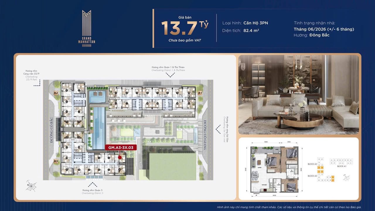 Căn hộ 3PN The Grand Manhattan Quận 1 giá 13.7 tỷ - Sở hữu ngay vị trí đắc địa!