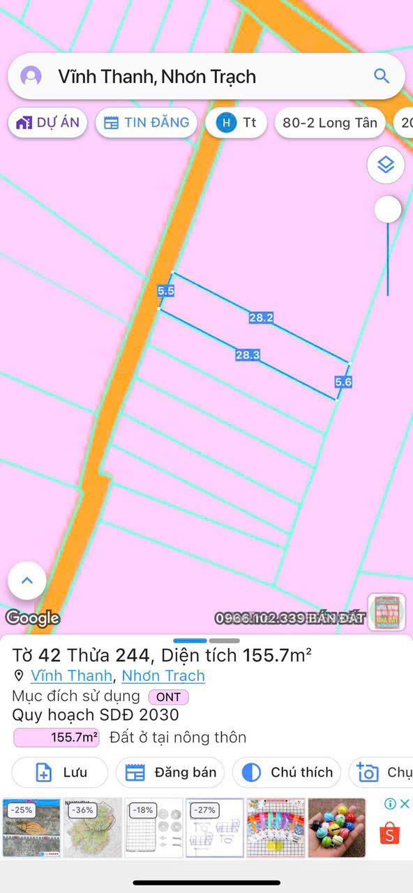 Đất nền Vĩnh Thanh Nhơn Trạch 155m² giá 2 tỷ - Đất thổ cư, xây dựng tự do!