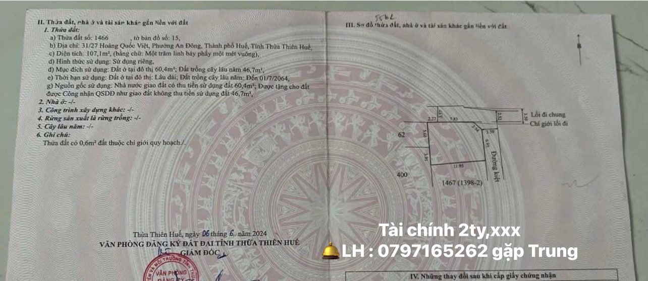 Đất kiệt 27 Hoàng Quốc Việt, 107m² giá 2 tỷ - Mặt tiền thoáng đãng, ô tô vào tận nơi!