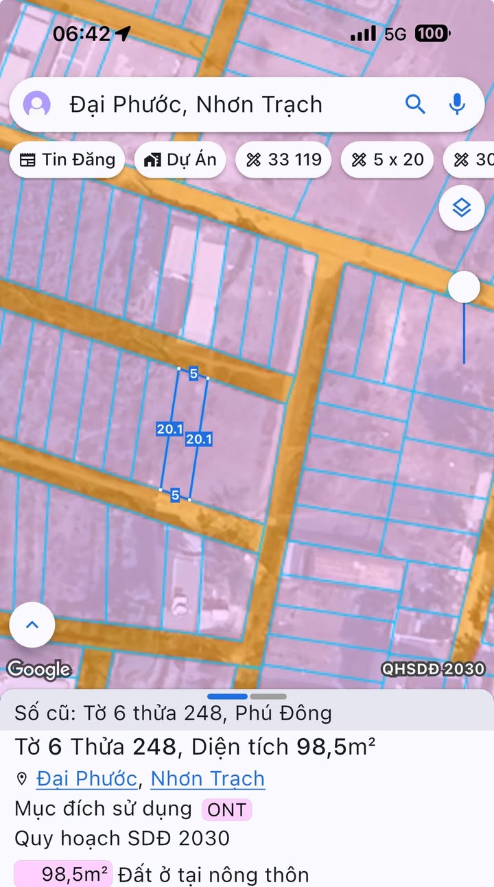 Đất nền 98m² xã Đại Phước, Nhơn Trạch chỉ 2.19 tỷ - Cơ hội đầu tư hiếm có!