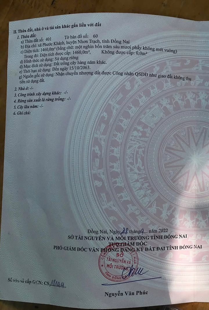 Đất ruộng 1.460m² xã Đại Phước, Nhơn Trạch - Giá 5.256 tỷ, thương lượng nhẹ!