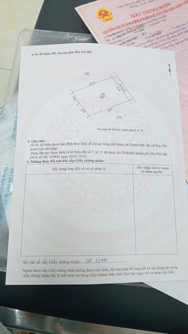 Đất ở Tùng Thiện, Sơn Tây 335m² giá 2 tỷ - Chính chủ bán gấp!