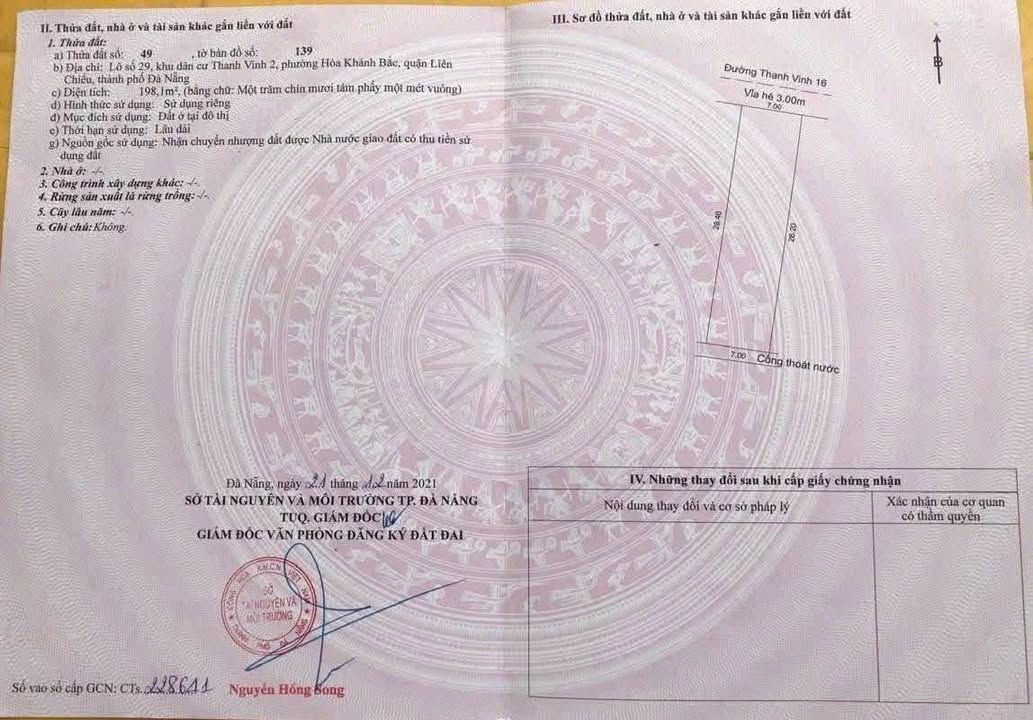 Đất mặt tiền Thanh Vinh 16, Liên Chiểu, Đà Nẵng 200m² giá 3.5 tỷ - Cơ hội đầu tư hiếm có!