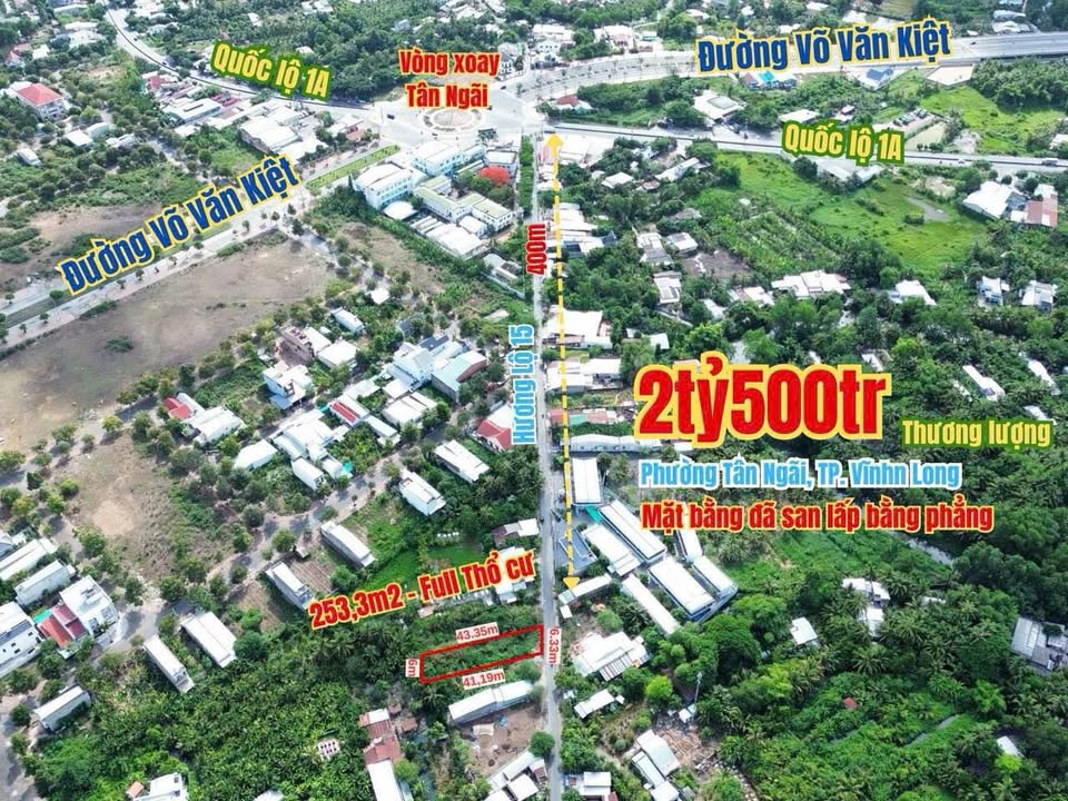 Đất xây dựng nhà vườn Tân Ngãi Vĩnh Long 253m² giá 2.53 tỷ - Đầu tư sinh lời ngay!